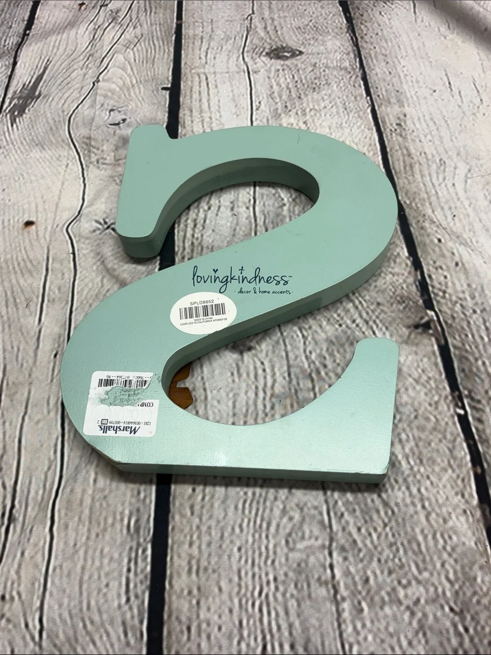 Mint Wooden Letter 'S' Wall Accent with Brown Flower